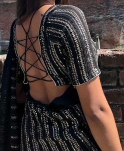 Black sparkle saree with blouse set