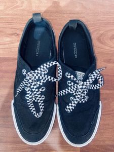 H&amp;M Divided Black Canvas Trainers, Checkered Laces