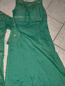 Embellished Teal Kurta Set with Jacket