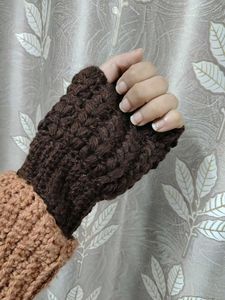 Handmade Brown Crochet Fingerless Gloves