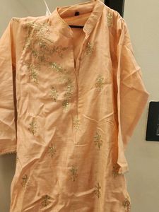 Peach Embroidered One Piece Kurti