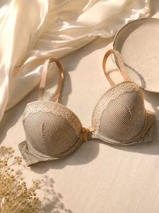 Striped Lace Trim Push-Up Bra