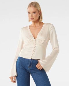 Forever New  Lace Trim Flared Sleeve Empire Top