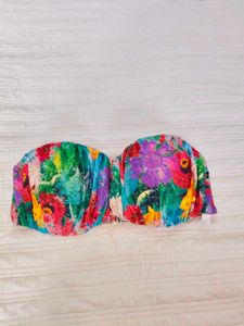 Strapless floral print bustier top
