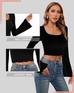 Black Long Sleeve Crop Top
