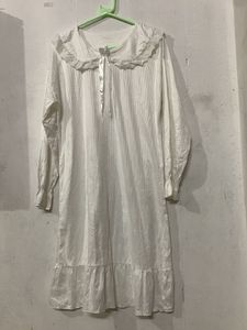 White Ruffle Collar night Dress