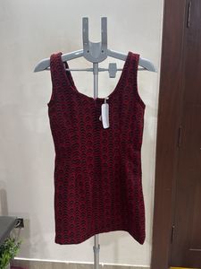 Chic Red &amp; Black Patterned Mini Dress