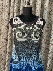 Unique Blue &amp; Black Printed Sleeveless Dress