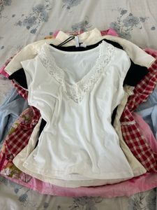 Lace Trim V-Neck White Top