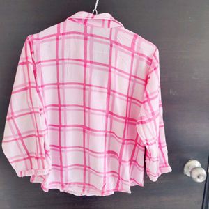 Pink Plaid V-Neck Blouse