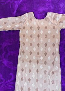 Elegant Beige Printed Kurta Set
