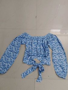 Blue Floral Off-Shoulder Puff Sleeve Top