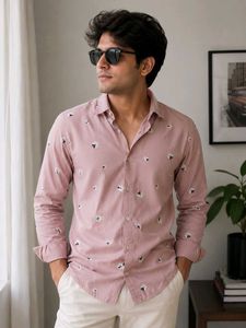Men's Pink Floral Print Casual Shirt
