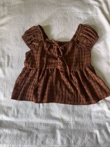 Chic Brown Textured Tie-Front Top