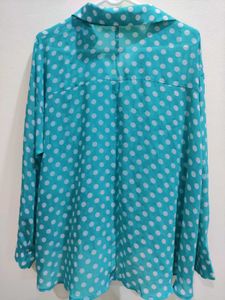 Sheer Polka Dot Button-Up Blouse