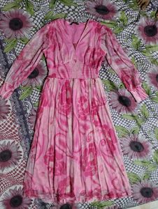 Women's Pink Floral Printed Midi Dress