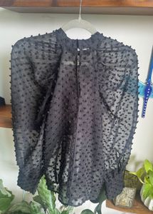 Chic Zara Black Textured Sheer Blouse
