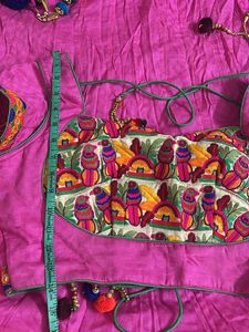 Pink Embroidered Lehenga Choli with Green Dupatta