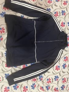 Navy Blue Track Jacket with White Stripes