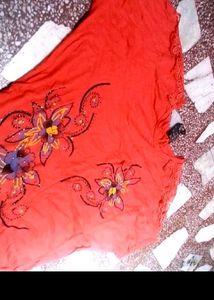 Vibrant Red Kurta with Floral Embroidery