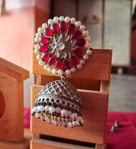 Pink Stone Sliver Replica Matte Jhumka