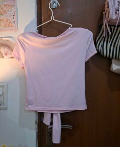 Pink Tie-Front Crop Top