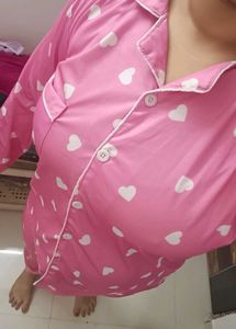 Cute Pink Heart Print Pajama Set