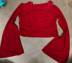 LittleBox Red Shear Off-Shoulder Top