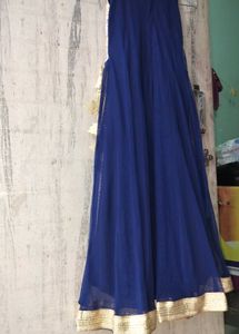 Elegant Gold Lace &amp; Navy Blue Dress