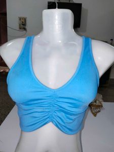 Avia Electric Sky Blue Workout Sports Bra (Size: X