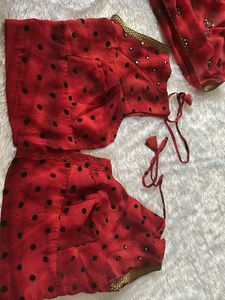 Embellished Red Saree(FIXED) buy1get1