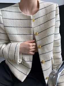 Cream &amp; black Striped tweed Jacket