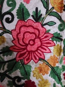 Ivory Kashmiri Aari Embroidered Woolen Long Jacket