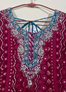 Elegant rani pink Embroidered Anarkali