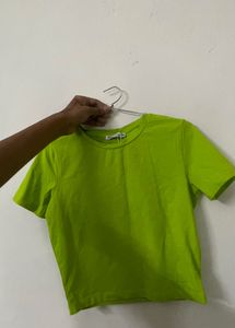 ZARA lime Green Basic Cotton T-Shirt