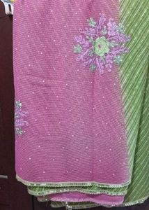 Elegant Pink &amp; Green Embroidered Saree