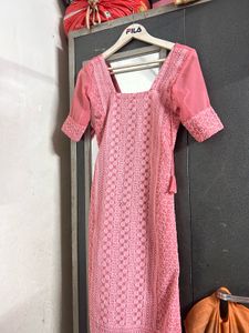 raksha bandhan sequence Peach Chikankari Kurta Set