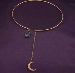 Salty Anti-tarnish Moon and teardrop gold necklace