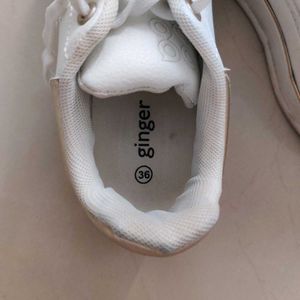 White &amp; Gold Platform Sneakers