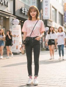 Cute Pink Graphic Lace-Up T-Shirt