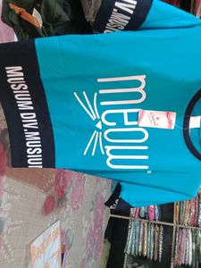 Teal 'Meow' Cat Graphic T-Shirt