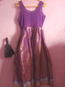 Purple Banarasi Silk Flared Dress
