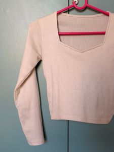 Ribbed Square Neck Long Sleeve Top