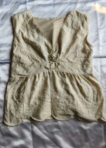 Embroidered Sleeveless V-Neck Top