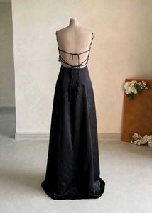 Elegant Black Lace Trim Maxi Dress