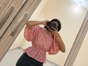 Pink Floral Peplum Top