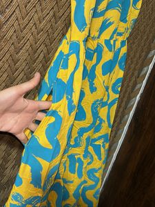 Yellow &amp; Teal Abstract Print Midi Dress