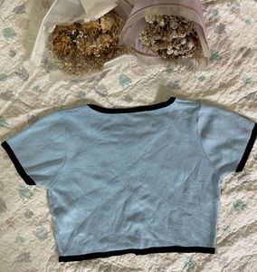 Light Blue Button-Up Cropped Top