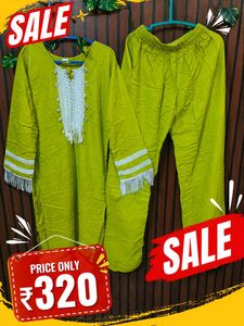 Vibrant Lime Green Kurta Set with Tassels