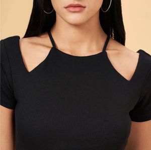 SF Jeans Co Black Ribbed Cut-Out Shoulder Top | XL